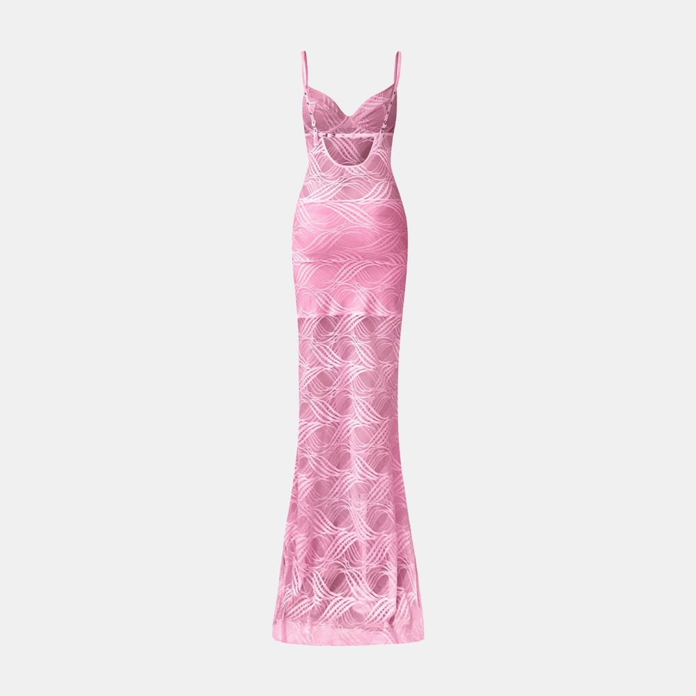 OW Collection Flora Maxi Dress Pink Lace Bustier Sheer Maxi Dress Size M NEW - Picture 2 of 8